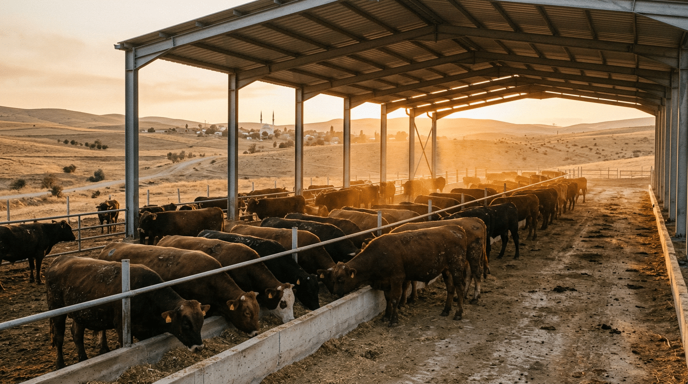 Modern besi işletmesinde yemlikte beslenen besi sığırları