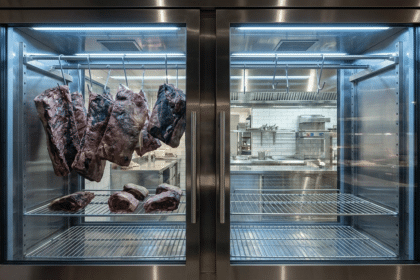 İki ayrı cam bölmeli paslanmaz çelik dry aged et dinlendirme dolabı