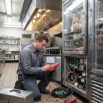 Teknisyen dry aged et dinlendirme dolabının kontrol panelinde servis yapıyor