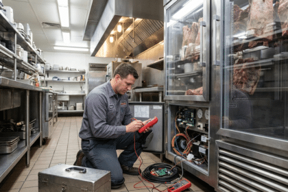 Teknisyen dry aged et dinlendirme dolabının kontrol panelinde servis yapıyor