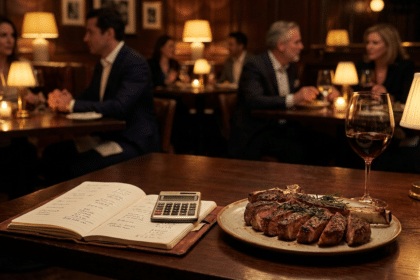 Steakhouse masasında dry aged porsiyon ve maliyet hesabı defteri