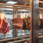 Dry aged dolabında farklı olgunlaşma aşamalarındaki partiler askıda