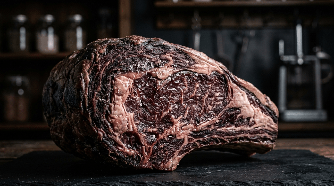 Dry aging sürecinde etin kabuk pellicle oluşumu, makro görünüm et yaşlandırma bilimi