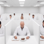 Duyusal analiz laboratuvarında ayrı kabinlerde et örneklerini değerlendiren eğitimli panelistler