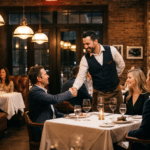 Steakhouse'ta garsonun düzenli misafirleri karşılaması