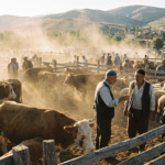Sabah saatlerinde canlı hayvan pazarı, besi hayvanları ve alıcı satıcılar
