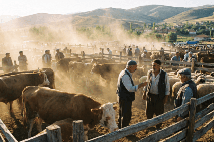 Sabah saatlerinde canlı hayvan pazarı, besi hayvanları ve alıcı satıcılar